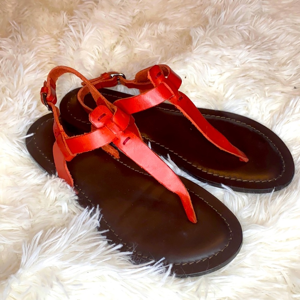 Garnet Hill Red Leather Thong Sandals Size 6